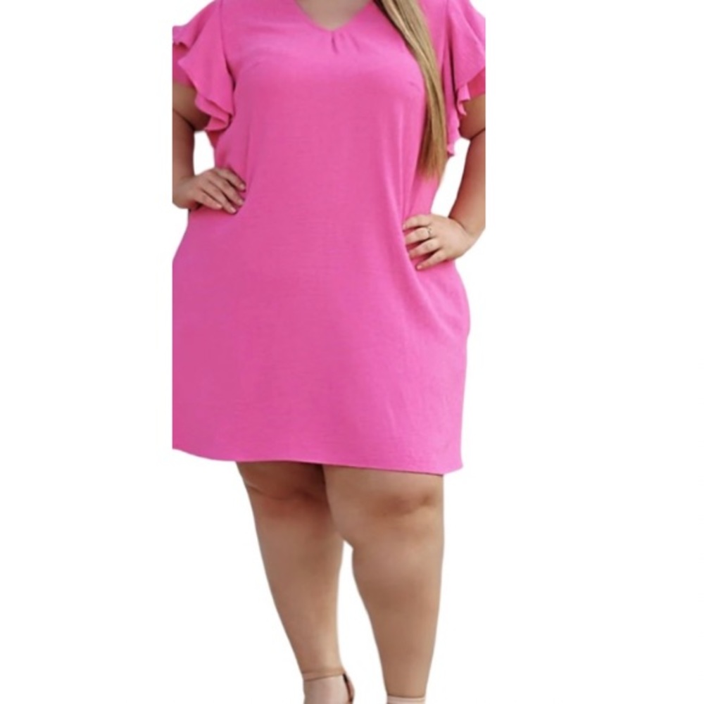Hot Pink Shift Style Dress w/Pockets